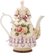 Large Ceramic Teapot and Coffee Pot with Lid, 3D Embossed Victoria Pink Rose Flowers Decorative Teapot(Red） - Image 5