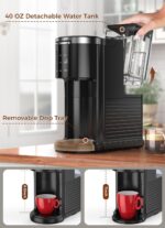 COWSAR Single Serve Coffee Maker, K Cup Coffee Brewer for Capsule and Ground Coffee, Capsule Coffee Machine with 40 Oz Water Tank, Instant-Heat, 5 Brew Sizes Up To 14 Oz, Black - Image 6