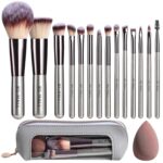 BS-MALL Makeup Brushes Set 14 Pcs with 1 Pcs Makeup Sponge – Essential Foundation Powder Concealers, Eye Shadows, Blush Makeup Brushes with Travel Makeup Case (Champagne) - Image 2