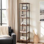 HOOBRO 6-Tier Corner Shelf, Corner Square Rack Display Shelf, Tall Storage Rack Plant Stand, Bookcase for Small Spaces, Living Room, Home Office, Kitchen, Rustic Brown and Black BF55CJ01 - Image 3