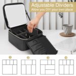 Relavel Travel Makeup Bag With LED Mirror, Cosmetic Train Case with Light up Mirror, Portable Makeup Artist Organizer Bag with Adjustable Dividers, Makeup Brush Holder Storage, Black - Image 8