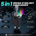 Retractable Car Charger with Aromatherapy and Starlight, 5 in 1 USB C Car Charger for iPhone 16 15 14 13 12 11, Fast Charging Compatible with iPhone Android (Black) - Image 5