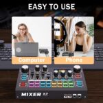 RHM X7 Podcast Equipment, Audio Mixer Interface with 48V Phantom Power & XLR Microphone Interface, 4 Voice Changing Modes, 16 Sound Effects, LCD Display, for PC/Phone/Streaming (TY01) - Image 10