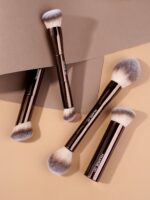 MAANGE 4 PCS Foundation Makeup Brush Set Double-ended Kabuki Contour Brush for Liquid Powder Concealer Cream Cosmetics Blending Blush Face Makeup Tools Kit (Coffee) - Image 8