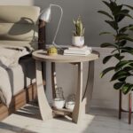 Rustic Farmhouse End Table with Storage Shelf, French Country Accent Side Table for Family, Dinning or Living Room, Small Spaces, Modern, Round, Vintage Grey Finish - Image 8