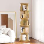 oneinmil Rotating Bookshelf, 360° Rotating Bookcase for Small Space, Corner Bookcase for Bedroom, Living Room, Study Room, 5 Tier, Wood - Image 7