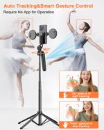 71” Auto Face Tracking Tripod for iPhone with Light,360° Rotating Phone Stand with Rechargeable Remote Control for TikTok Vlog Video Recording, Phone Tripod for Android Camera/GoPro/Ring Light - Image 3