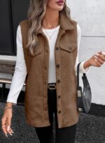 EVALESS Long Fleece Vest Women Sleeveless Sherpa Jacket Winter Cloting for Women Warm Button Down Coat Outerwear - Image 3