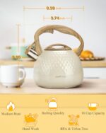 Tea Kettle Stovetop Teapot, 2.5 Quart Loud Whistle Food Grade Stainless Steel and Smooth Wood Pattern Handle, Sophisticated Look for Hiking, Picnic, for Tea, Coffee Milky White - Image 6