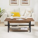 GreenForest Coffee Table with Storage, 39 inch Modern 2-Tier Coffee Tables for Living Room, X-Frame Design Farmhouse Coffee Table Space Saving Living Room Tables, Easy Assembly, Walnut - Image 9