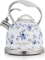 VQ Laura Ashley China Rose 3L Stainless Steel Tea Kettle Stovetop Whistling Teapot for Induction, Gas Hob or others. Silicon Coated Cool Handle & Push Button Mechanism Vintage Stove Top Kettle - Image 2