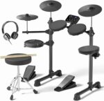 AODSK Electric Drum Set for Beginner Kids with 150 Sounds,4 Quiet Drum Pads,2 Pedal,Throne,Sticks,Electronic Drum with Headphone,AED-400 - Image 2