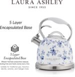 VQ Laura Ashley China Rose 3L Stainless Steel Tea Kettle Stovetop Whistling Teapot for Induction, Gas Hob or others. Silicon Coated Cool Handle & Push Button Mechanism Vintage Stove Top Kettle - Image 6