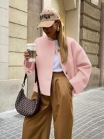 Tweed Jackets for Women Fall Long Sleeve Business Button Down Casual Cropped Blazer with Pockets - Image 4