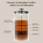 Veken French Press Coffee Maker 34oz 1 L, No Plastic Touching Cafe, Heat Resistant Thickened Borosilicate Glass, Stainless Steel Brewer,Cold Brew Cafetera Teapot for Kitchen Travel Camping,Dark Pewter - Image 6