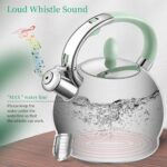 Tea Kettles Stovetop, 2.64 Quart Induction Whistling Tea Kettles Food Grade Stainless Steel Teapots with Cool Touch Handle Mint Green - Image 3