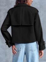 Saodimallsu Women Crop Double Breasted Trench Coat Raglan Sleeve Work Office Cropped Jacket With Pockets - Image 6