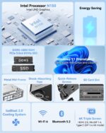 GEEKOM Air12 Mini PC with 13th Gen Intel N150, 16GB DDR5/512GB NVMe SSD, 4K Triple Display via HDMI+MiniDP+USB-C, SD Slot, Gigabit LAN | Mini Desktop Computer for Home Office, Business, Streaming - Image 3