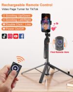 71” Auto Face Tracking Tripod for iPhone with Light,360° Rotating Phone Stand with Rechargeable Remote Control for TikTok Vlog Video Recording, Phone Tripod for Android Camera/GoPro/Ring Light - Image 4