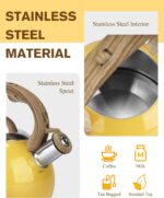 Stovetop Tea Kettle, 2.1 Quart Stove Top Whistling Tea Kettles,Water Teapot Induction Tea Kettle with Food Grade Stainless Steel and Silicone Anti-Hot Handle, Suitable for All Heat Sources - Image 5