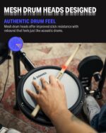 Donner DED-200X Electronic Drum Set, Electric Drum Kit with Quiet Mesh Drum Pads, 2 Cymbals w/Choke, 31 Kits and 450+ Sounds, Throne, Headphones, Sticks, USB MIDI, Melodics Lessons (5 Pads, 4 Cymbals) - Image 6