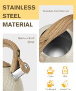 Tea Kettle Stovetop Teapot, 2.5 Quart Loud Whistle Food Grade Stainless Steel and Smooth Wood Pattern Handle, Sophisticated Look for Hiking, Picnic, for Tea, Coffee Milky White - Image 5