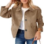Tankaneo Womens Faux Suede Leather Jackets Casual Cropped Coats Vintage Button Down Shackets - Image 2