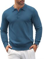 COOFANDY Mens Knit Polo Shirts Casual Long Sleeve Classic Polo Shirts Button Down Golf Shirts - Image 2
