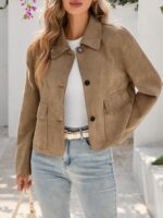 Tankaneo Womens Faux Suede Leather Jackets Casual Cropped Coats Vintage Button Down Shackets - Image 3
