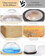 Glass Dome Essential Oil Diffuser with Glass Reservoir & Wood Base-No Plastic, 200ml Ultrasonic Diffuser for Aromatherapy with Timer 7 Color Light Auto-Off for Home Office Yoga Pilates - Image 4