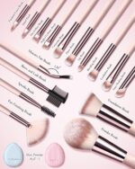 Makeup Brushes with Case, 20PCs Travel Makeup Brush Set, Foundation Concealer Blush Eyeshadow Brush Set Contour Powder Eyebrow Eyelash Brush Kit with Led Light Mirror Holder & 2 Powder Puff-Pink - Image 7