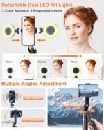 71” Auto Face Tracking Tripod for iPhone with Light,360° Rotating Phone Stand with Rechargeable Remote Control for TikTok Vlog Video Recording, Phone Tripod for Android Camera/GoPro/Ring Light - Image 5