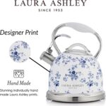 VQ Laura Ashley China Rose 3L Stainless Steel Tea Kettle Stovetop Whistling Teapot for Induction, Gas Hob or others. Silicon Coated Cool Handle & Push Button Mechanism Vintage Stove Top Kettle - Image 4