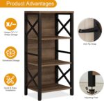 Small Bookshelf,4 Tier Industrial Bookcase with Metal Frame and Backboard,Narrow Rustic Brown Book Shelf,Book case for Small Spaces,Living Room,Bedroom and Home Office - Image 7