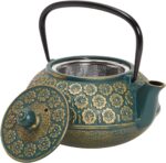 Juvale Cast Iron Tea Kettle with Infuser - 34 oz, Sage Green Floral - Loose Leaf Tea Infuser Pot & Japanese Cast Iron Teapot - Image 7