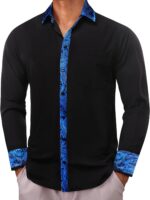 Barry.Wang Black Dress Shirts for Men Business Long Sleeve Button Up Formal Casual Western Collared Muscle Shirt Party Disco - Image 6