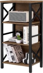 Small Bookshelf,4 Tier Industrial Bookcase with Metal Frame and Backboard,Narrow Rustic Brown Book Shelf,Book case for Small Spaces,Living Room,Bedroom and Home Office - Image 8