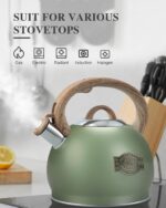 Tea Kettle Stovetop, 2.7 Quart Stove Top Whistling Tea Kettle, Teapot Kettles with Food Grade Stainless Steel and Wood Pattern Handle, Suitable for All Heat Sources - Image 6