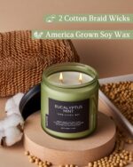 M&SENSE Eucalyptus & Mint Soy Candles for Home Scented, 11.6oz 70 Hour Burn Aromatherapy Candle Gift for Stress Relief, Meditation, Yoga, Relaxing SPA, Reusable Jar for Men and Women - Image 4