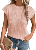 EVALESS Womens Short Sleeve Textured Tops Crewneck Knit Solid Loose Casual Basic T Shirts Tee Blouses - Image 2