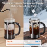 Veken French Press Coffee Maker 34oz 1 L, No Plastic Touching Cafe, Heat Resistant Thickened Borosilicate Glass, Stainless Steel Brewer,Cold Brew Cafetera Teapot for Kitchen Travel Camping,Dark Pewter - Image 5