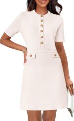 MEROKEETY Women's Knit Bodycon Sweater Dress Button Short Sleeve Crew Neck Elegant Formal Mini Dress - Image 2
