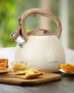 Tea Kettle Stovetop Teapot, 2.5 Quart Loud Whistle Food Grade Stainless Steel and Smooth Wood Pattern Handle, Sophisticated Look for Hiking, Picnic, for Tea, Coffee Milky White - Image 9