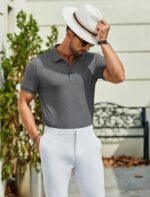 COOFANDY Men's Textured Polo Shirts Short Sleeve Slim Fit Casual Button Polo T-Shirt Summer Collared Golf Shirt - Image 4