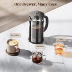 Veken French Press Coffee Maker 34oz 1 L, No Plastic Touching Cafe, Heat Resistant Thickened Borosilicate Glass, Stainless Steel Brewer,Cold Brew Cafetera Teapot for Kitchen Travel Camping,Dark Pewter - Image 9