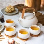 ZENS Modern Japanese Tea Set, 27 oz Ceramic Japanese Teapot with Fine Stainers and 4 Cups for Loose Leaf Tea Steeper, Wood Handle Matte Japanese Teapots Hot Tea Brewer for Tea Party Women Gifts - Image 7