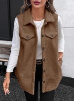 EVALESS Long Fleece Vest Women Sleeveless Sherpa Jacket Winter Cloting for Women Warm Button Down Coat Outerwear - Image 4
