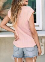 EVALESS Womens Short Sleeve Textured Tops Crewneck Knit Solid Loose Casual Basic T Shirts Tee Blouses - Image 4