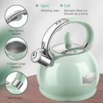 Tea Kettles Stovetop, 2.64 Quart Induction Whistling Tea Kettles Food Grade Stainless Steel Teapots with Cool Touch Handle Mint Green - Image 5