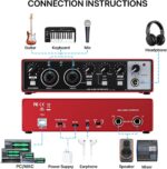 EBXYA 2i2 USB Audio Interface for PC Recording, 24-bit/192kHz Plug and Play USB Interface +48V Phantom Power for Music, Studio, Guitar, Podcast, Streaming(Metallic Red) - Image 3